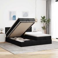 Ottoman bed met matrassen 200x200cm stof zwart - thumbnail