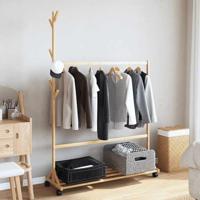 VidaXL Kledingrek met haken en wielen 100x35x157 cm bamboe - thumbnail