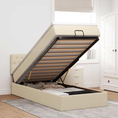 Ottoman bed met matras en LED's 90x190cm stof crèmekleurig