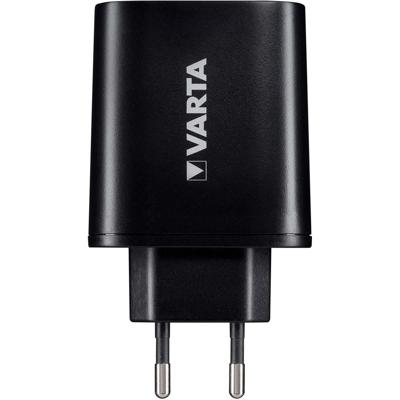 Varta 57958101401 Wall Charger inclusief USB type C-kabel, 3 USB-aansluitingen: 1x USB-type C 3.0A en 2x USB a 2,4A shared, Zwart