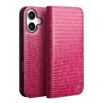 Qialino iPhone 17 hoesje - Leren bookcase - Croco Roze