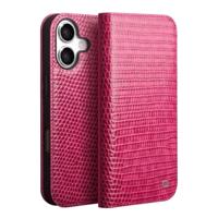 Qialino iPhone 17 hoesje - Leren bookcase - Croco Roze - thumbnail