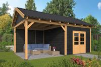 Tuindeco Hamar L Overkapping type 3 478x395 cm Lariks/Douglashout blank en Zweeds rabat zwart- Zadeldak- Onbehandeld lariks Douglas hout- Tuindeco - thumbnail