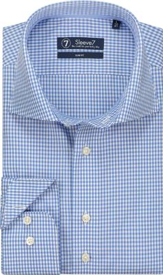Sleeve7 Heren Overhemd Blauw Fijne Ruit Poplin Slim Fit