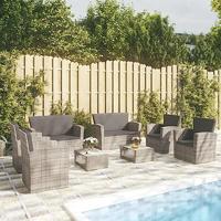 8-delige Loungeset met kussens poly rattan grijs - thumbnail