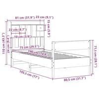 Bed met boekenkast zonder matras grenenhout wit 75x190 cm - thumbnail