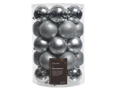 Decoris kerstballen set plastic 34st zilver 8cm Decoris kerstballen set plastic 34st zilver 8cm