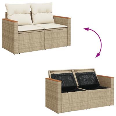11-delige Tuinset met kussens poly rattan beige
