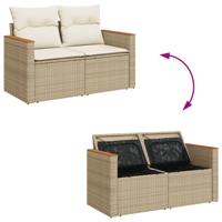 7-delige Loungeset met kussens poly rattan beige - thumbnail