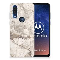 Motorola One Vision TPU Siliconen Hoesje Marmer Beige - thumbnail
