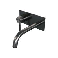 Gunmetal Carving inbouw wastafelmengkraan met gebogen uitloop en afdekplaat gunmetal geborsteld PVD - thumbnail