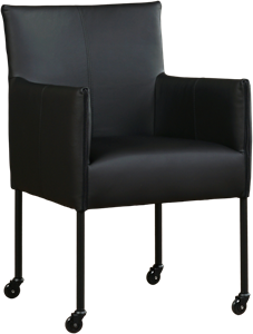 Zwarte leren moderne kuipstoel More - poot rond zwart met wiel - Toledo Leer Nero (zwart leer)