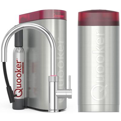 Quooker Flex Round Keukenkraan Set - Kokend Warm- en Koud Water - Uittrekbare Slang - Chroom - Inclusief COMBI Reservoir & CUBE - Direct Gekoeld Bruisend Water