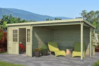 Blokhut met overkapping Sunniva 570x275 Olijfgroen Geimpregneerd Outdoor Life - Outdoor life - thumbnail