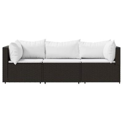 3-delige Loungeset met kussens poly rattan bruin