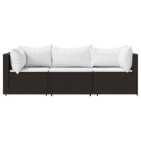 3-delige Loungeset met kussens poly rattan bruin - thumbnail