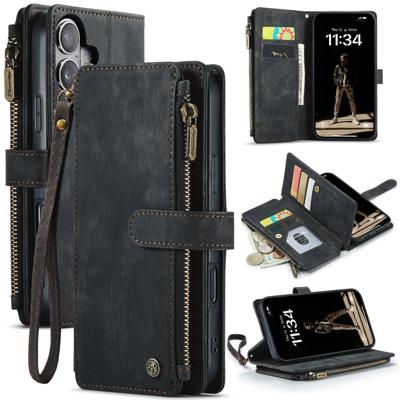 Caseme iPhone 17 PU leren hoesje - portemonnee - Zwart