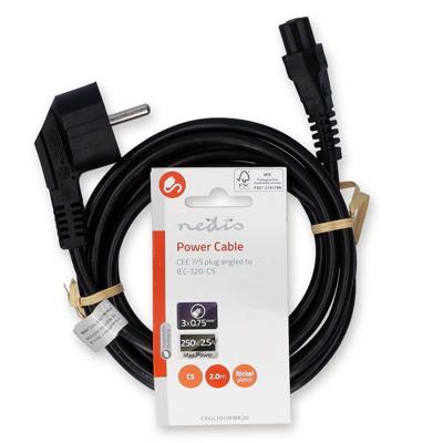 Stroomkabel | Type F (CEE 7/7) Male | IEC-320-C5 | Gehoekt | Recht | Vernikkeld | 2.00 m | Rond | PVC | Zwart Stroomkabel | Type F (CEE 7/7) Male | IEC-320-C5 | Gehoekt | Recht | Vernikkeld | 2.00 m | Rond | PVC | Zwart