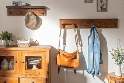 Massieve wandkapstok HEMINGWAY 60cm natuurlijk gerecycled teakhout met plank - 39551