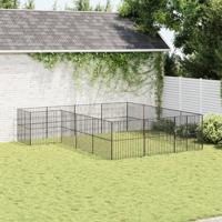 Hondenkennel 16 panelen gepoedercoat staal zwart - thumbnail