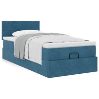 Ottoman bed met matras 100x200 cm fluweel donkerblauw - thumbnail