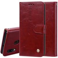 Business stijl olie Wax textuur horizontale Flip lederen case voor Galaxy A20e met houder & kaartsleuven & portemonnee (rood) - thumbnail