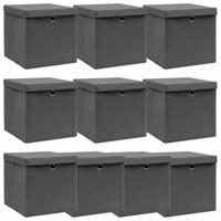 VidaXL Opbergboxen met deksel 10 st 32x32x32 cm stof grijs - thumbnail