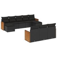 10-delige Loungeset met kussens poly rattan zwart - thumbnail