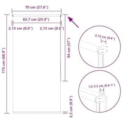 Rolgordijn verduisterend 70x175cm stofbreedte 65,7 cm polyester