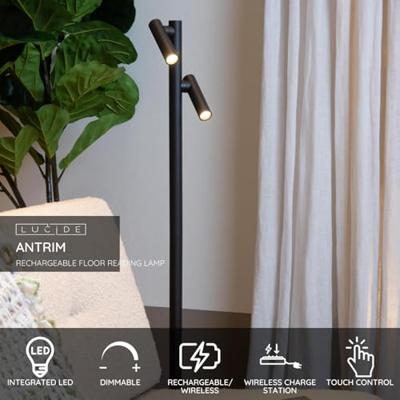 Lucide ANTRIM - Oplaadbare Leeslamp Binnen/Buiten - Accu/Batterij - LED Dimb. - 2x2,2W 2700K - IP54 - Met draadloos oplaadstation - Zwart Lucide ANTRIM - Oplaadbare Leeslamp Binnen/Buiten - Accu/Batterij - LED Dimb. - 2x2,2W 2700K - IP54 - Met draadloos oplaadstation - Zwart