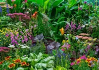 Alexsar Art Tuinschilderij bloementuin 70x50cm - thumbnail