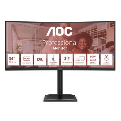 AOC E4 CU34E4CV computer monitor 86,4 cm (34") 3440 x 1440 Pixels UltraWide Quad HD LCD Zwart