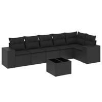 6-delige Loungeset met kussens poly rattan zwart - thumbnail