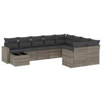10-delige Loungeset met kussens poly rattan grijs - thumbnail