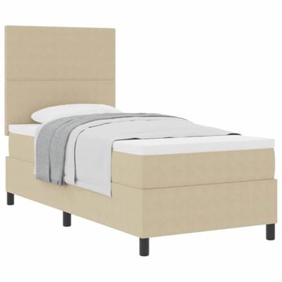 Boxspringbed Lichtgrijs en wit. 80 x 200 cm Katoen Stof
