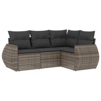 4-delige Loungeset met kussens poly rattan grijs - thumbnail