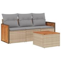 4-delige Loungeset met kussens poly rattan beige - thumbnail