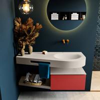 MONDIAZ RIVA 120cm badmeubel onderkast / planchet kleur Fire met 1 lade. Wastafel DULCET rechts 0 kraangaten kleur Linen. - thumbnail