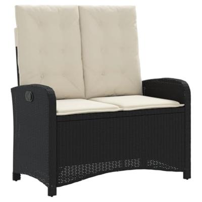 4-delige Tuinset met kussens poly rattan zwart