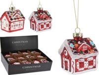 Huisje hangdeco 8 cm rood 2ass kerstversiering Nampook - Nampook - thumbnail