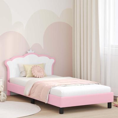 Bedframe voor kinderen met hoofdbord Roze 90 x 200 cm PU Bedframe voor kinderen met hoofdbord Roze 90 x 200 cm PU
