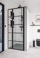 Saqu Miralo industriële draaideur voor nis incl. antikalk 90x200cm mat zwart - thumbnail