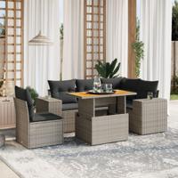 6-delige Loungeset met kussens poly rattan grijs - thumbnail