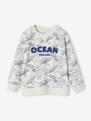 Jongensshirt in sweaterlook met print gemêleerd wit