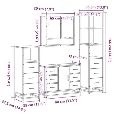 4-delige Badkamermeubelset bewerkt hout gerookt eikenkleurig