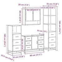 4-delige Badkamermeubelset bewerkt hout gerookt eikenkleurig - thumbnail