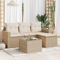 5-delige Loungeset met kussens poly rattan beige - thumbnail