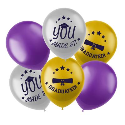 Geslaagd Ballonnen Goud/Paars (6st)