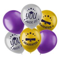 Geslaagd Ballonnen Goud/Paars (6st) - thumbnail