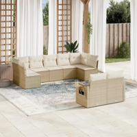 9-delige Loungeset met kussens poly rattan beige - thumbnail